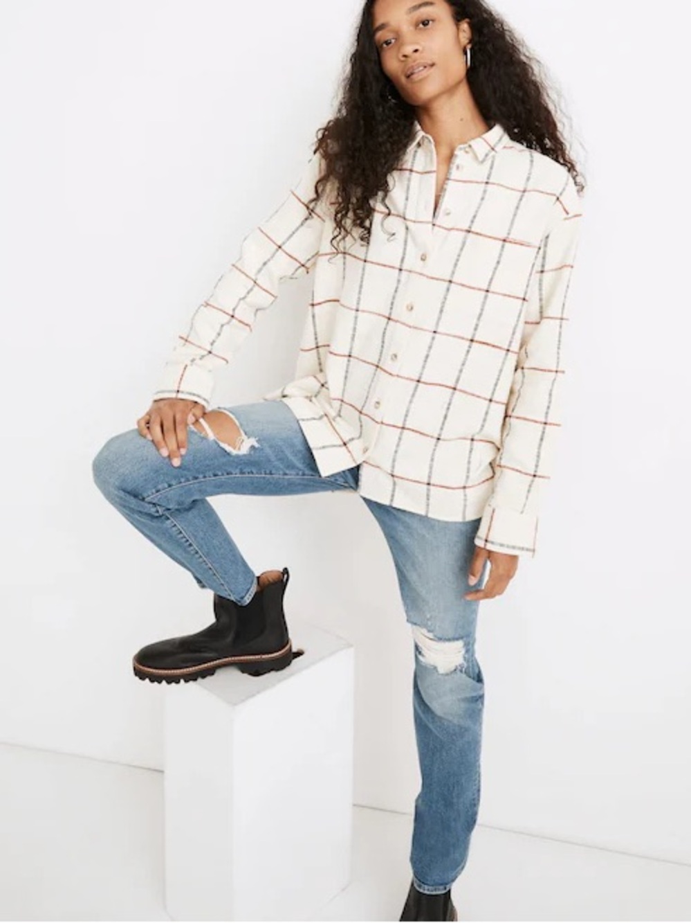 Madewell Flannel Oversized Ex-Boyfriend Shirt in Windowpane